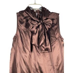 Magschoni 100% Silk Top Womens 6 Brown Sleeveless PussyBow Office Workwear Party